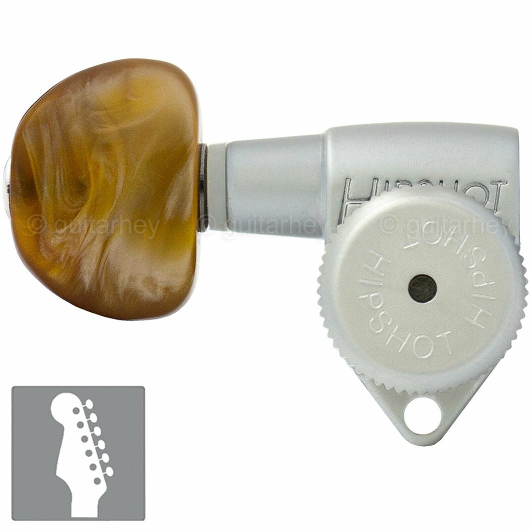 Hipshot LOCKING Keys 6 in line Non-Staggered SM AMBER Buttons LEFT-Handed SATIN