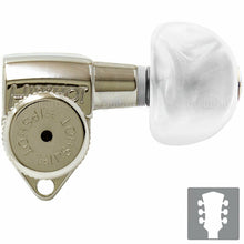 Load image into Gallery viewer, Hipshot Grip-Lock Open-Gear LOCKING Tuners SMALL DOME PEARL Buttons 3x3 NICKEL