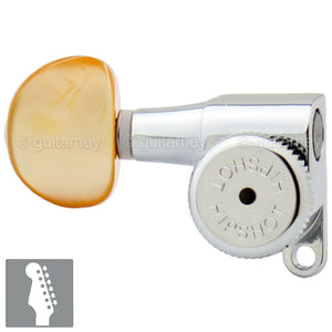 NEW Hipshot 6-in-Line LEFT-HANDED STAGGERED Mini Locking AMBER Buttons - CHROME