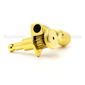 NEW Hipshot 6-in-Line STAGGERED Grip-Locking Open-Gear KNURLED Buttons - GOLD