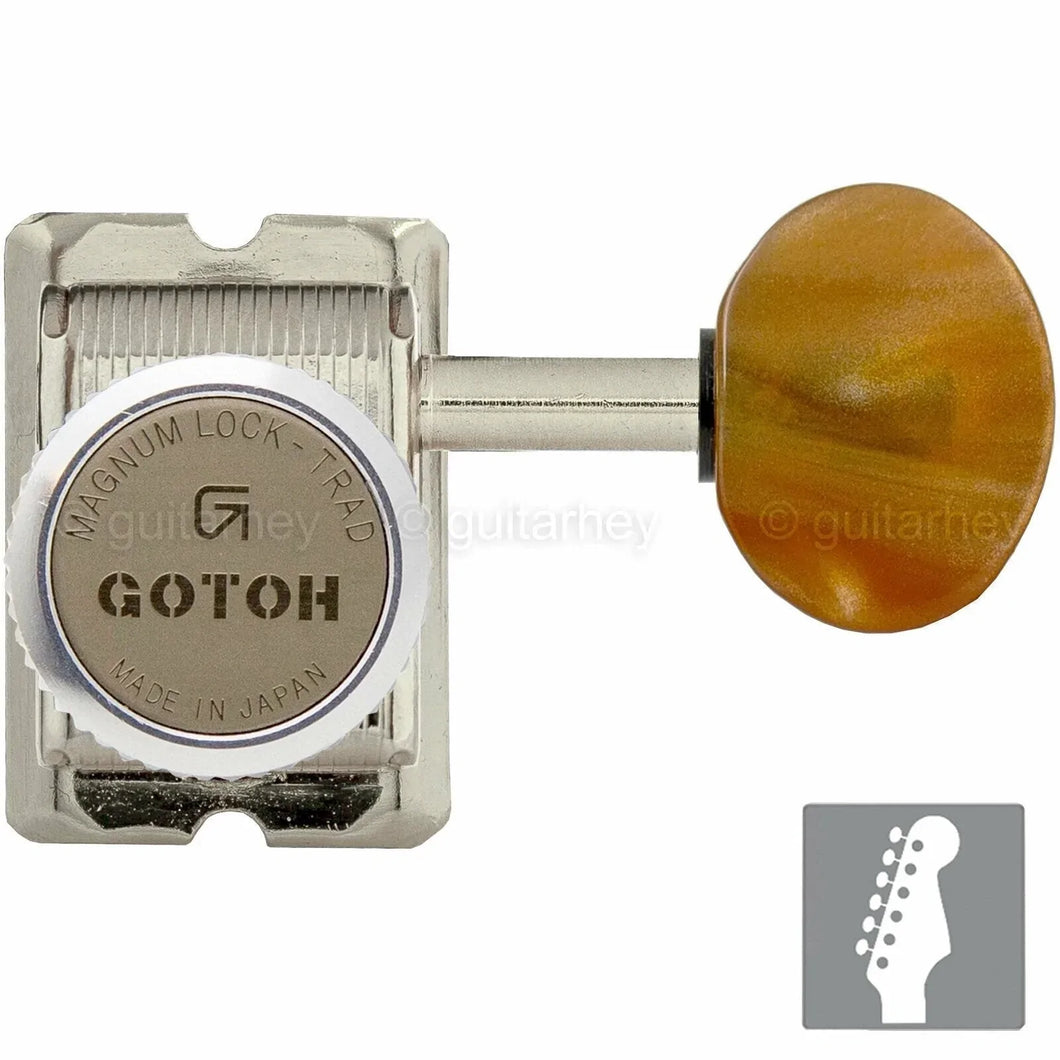 NEW Gotoh SD91-P5R MGT Locking Tuners Set 6 in line STAGGERED Amber - NICKEL
