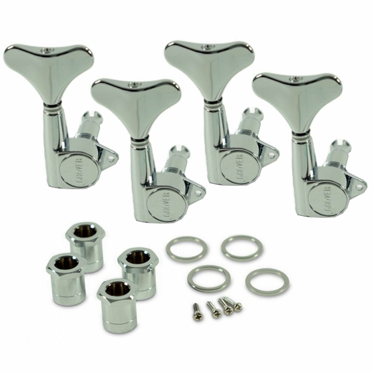 NEW Grover 144C4 Mini Bass Guitar Tuners, 4 Inline Set Gear ratio 20:1 - CHROME