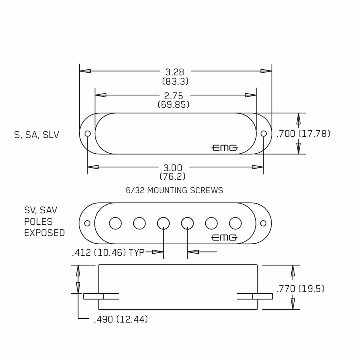 NEW EMG SA Black Single Coil Replacement Pickup Alnico V Magnet w/ Pots - BLACK