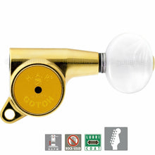 Load image into Gallery viewer, NEW Gotoh SG381-05P1 HAPM Set 6 in line Tuners OVAL PEARLOID Adjust. Post - GOLD