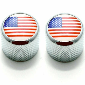 NEW (2) USA Flag Dome Knobs fit US Split Shaft Pots - CHROME