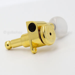 Hipshot 6-In-Line STAGGERED Closed-Gear Locking Mini Tuners OVAL PEARLOID - GOLD