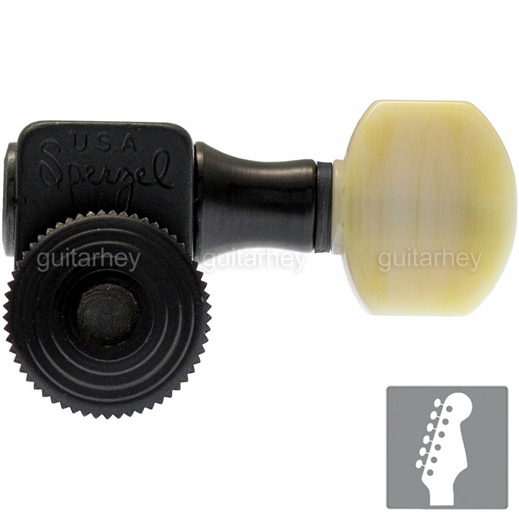 NEW USA Sperzel LOCKING TUNERS 6-in-line PIN type w/ SMALL IVORY Buttons - BLACK