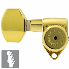 Load image into Gallery viewer, NEW Hipshot 6 inline Open-Gear Grip-Locking STAGGERED Small Buttons TREBLE, GOLD
