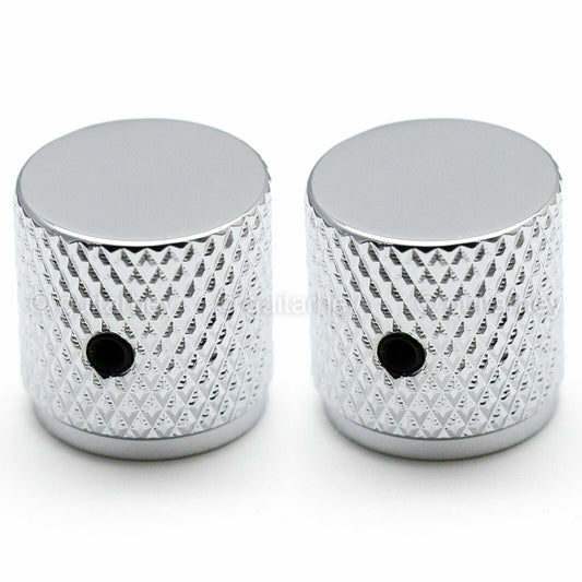 NEW (2) BRASS Flat Barrel Knobs w/ Set Screw for Guitar & Bass 6mm ID - CHROME