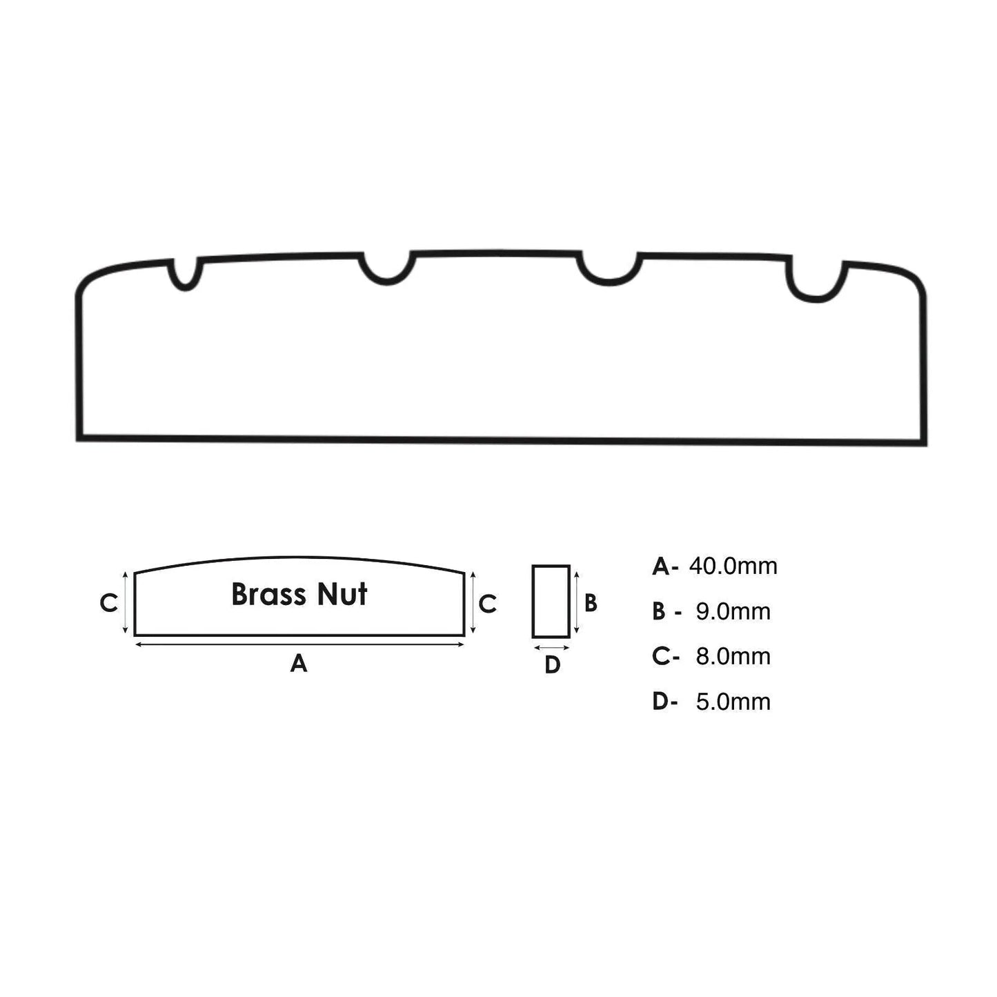 NEW High Quality Slotted Nut For Bass 40mm Curved Top, Made in Japan - BRASS