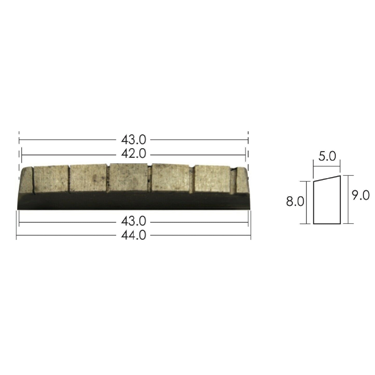 NEW High Quality Slotted Nut For Guitar V Shape, Curved Top 44mm - Japan - BRASS