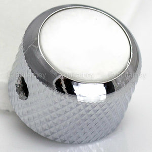 NEW (1) Q-Parts Guitar Knob CHROME w/ WHITE MOTHER OF PEARL on Dome KCD-0023