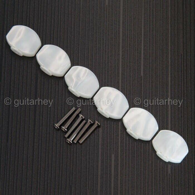 NEW (6) WHITE PEARLOID Buttons for SCHALLER Tuners Guitar Tuning Keys w/ Screws