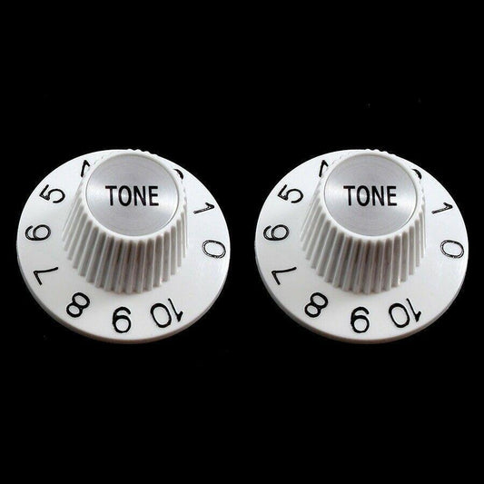 NEW (2) Witch Hat TONE Knobs Import Guitars METRIC 6mm Split Shaft Pots, WHITE