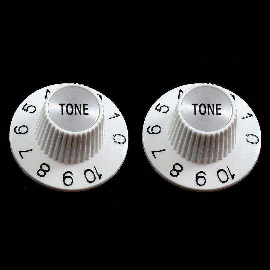 NEW (2) Witch Hat TONE Knobs Import Guitars METRIC 6mm Split Shaft Pots, WHITE