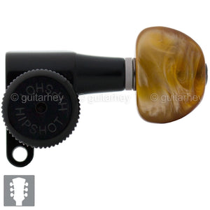 NEW Hipshot Locking M6 Schaller Mini Style Keys AMBER Buttons Set 3x3 - BLACK