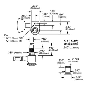 USA Sperzel LOCKING TUNERS Trim-Lock PIN Tuning Trimlock SET 3x3 - CHROME PLATED
