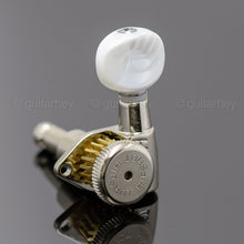 Load image into Gallery viewer, Hipshot LOCKING Tuners 6 in line Non-Staggered SMALL Pearl LEFT-HANDED - NICKEL