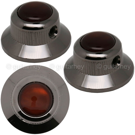 NEW (3) Q-Parts UFO Guitar Knobs KBU-0760 Acrylic Brown Pearl on Top COSMO BLACK
