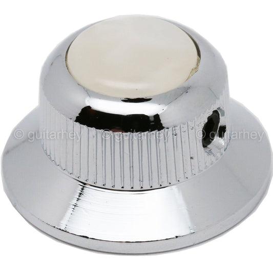 NEW (1) Q-Parts UFO Guitar Knob KBU-0752 w/ Acrylic White Pearl on Top - CHROME