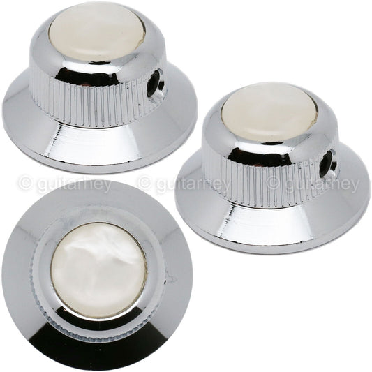 NEW (3) Q-Parts UFO Guitar Knobs KBU-0752 w/ Acrylic White Pearl on Top - CHROME