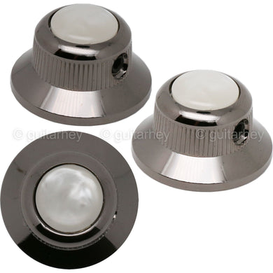 NEW (3) Q-Parts UFO Guitar Knobs KBU-0751 Acrylic White Pearl on Top COSMO BLACK
