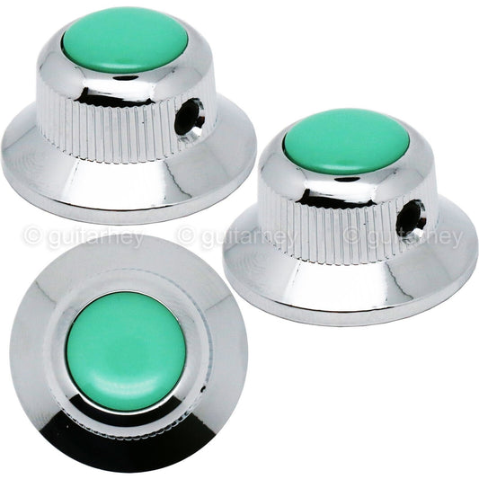 NEW (3) Q-Parts UFO Guitar Knobs KCU-0743 Acrylic Teal on Top - CHROME
