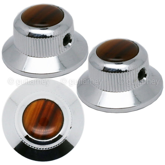 NEW (3) Q-Parts UFO Guitar Knobs KCU-0746 Acrylic Tortoise on Top - CHROME