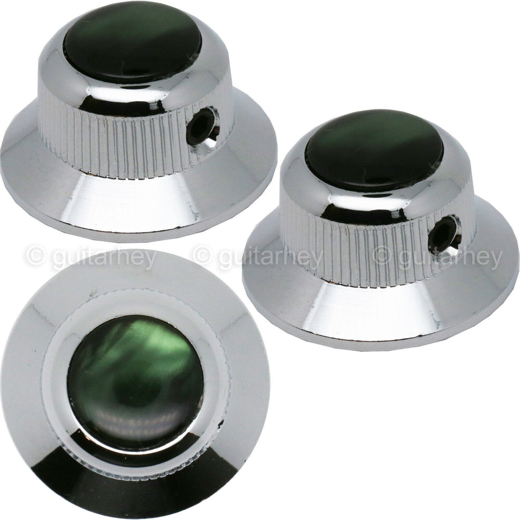 NEW (3) Q-Parts UFO Guitar Knobs KCU-0764 Acrylic Green Pearl on Top - CHROME
