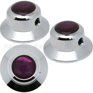 NEW (3) Q-Parts UFO Guitar Knobs KCU-0767 Acrylic Purple Pearl on Top - CHROME