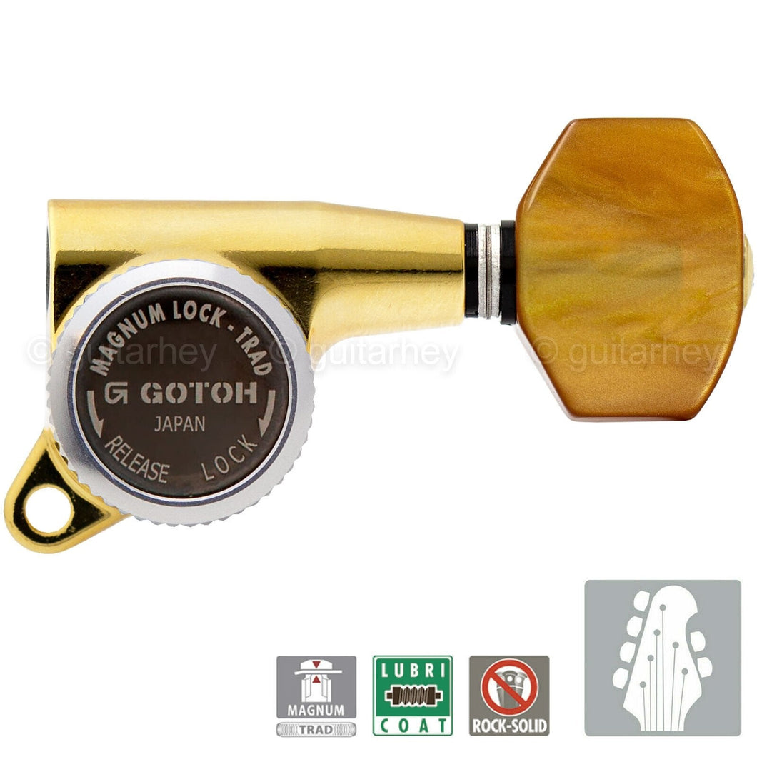 NEW Gotoh SG381-P8 MGT L4+R2 Set Mini Locking Tuners Tuning AMBER Keys 4x2, GOLD