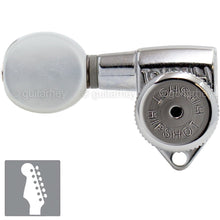 Load image into Gallery viewer, NEW Hipshot 6 inline LEFT HAND Non-Staggered Locking OVAL PEARL Buttons - CHROME