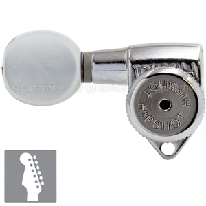 NEW Hipshot 6 inline LEFT HAND Non-Staggered Locking OVAL PEARL Buttons - CHROME