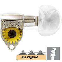 Load image into Gallery viewer, NEW Hipshot Classic 6 in Line Non-Staggered Open-Gear PEARL Buttons - NICKEL
