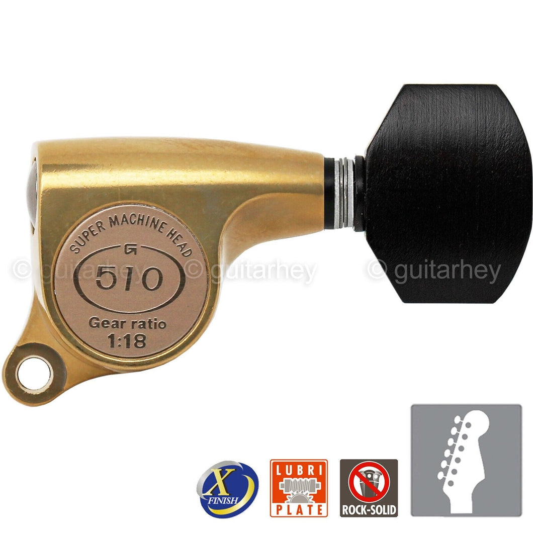 NEW Gotoh SGS510Z-EN07 6 in Line Set Mini Tuners EBONY Buttons 18:1 - X-GOLD