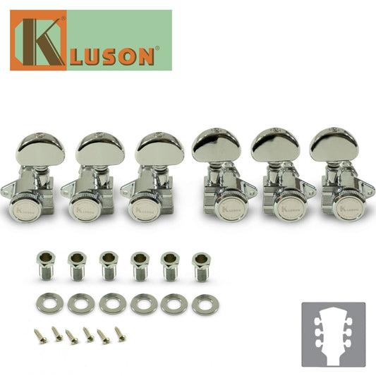 NEW Kluson 3 Per Side Revolution Series E-Mount Locking Tuning Machines - CHROME