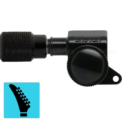 NEW Grover 505BCL6 LEFTY Mini Roto-Grip Locking 6 In line Knurled Buttons, BLACK