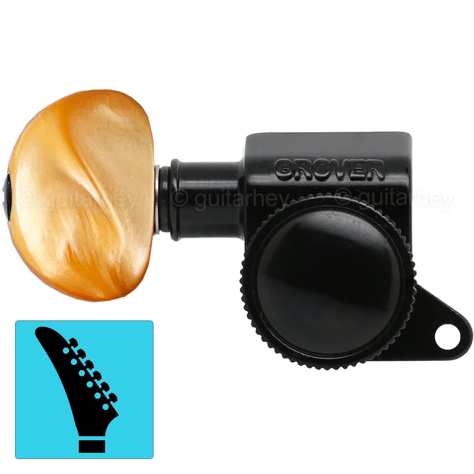 NEW Grover 505BCL6 LEFTY Mini Roto-Grip Locking 6 In line AMBER Button ...