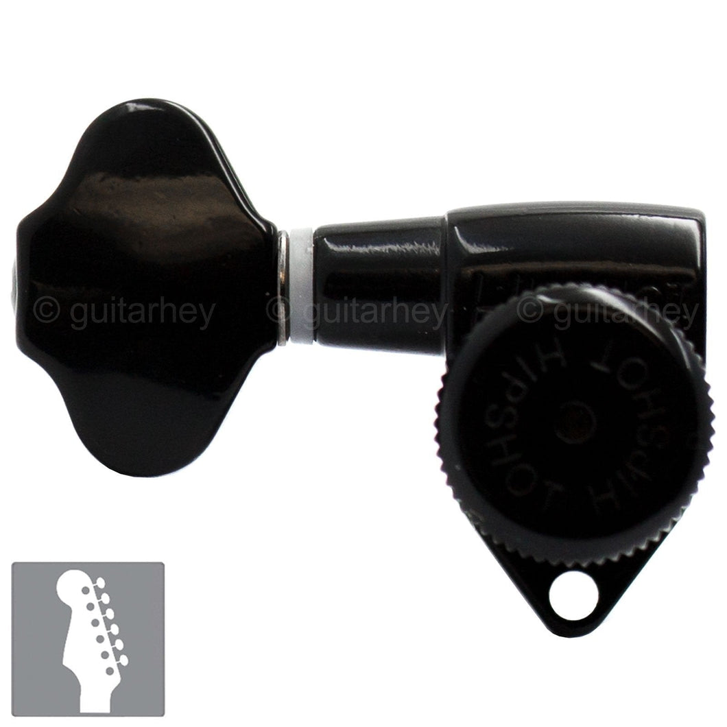 NEW Hipshot 6 inline LEFT-HANDED STAGGERED Locking Set VICTORIAN Buttons - BLACK