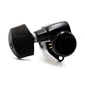 NEW Hipshot 6 inline LEFT-HANDED STAGGERED Locking Set PLASTIC Buttons - BLACK