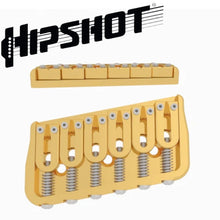 Load image into Gallery viewer, USA Hipshot 6 String Multi-Scale Fixed Guitar Bridge 11° Angle .125&quot; Floor GOLD