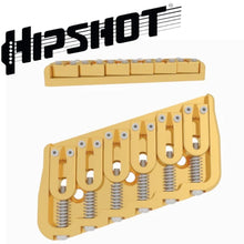 Load image into Gallery viewer, USA Hipshot 6 String Multi-Scale Fixed Guitar Bridge 18° Angle .125&quot; Floor GOLD