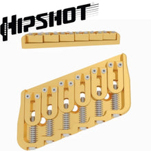 Load image into Gallery viewer, USA Hipshot 6 String Multi-Scale Fixed Guitar Bridge 21° Angle .125&quot; Floor GOLD