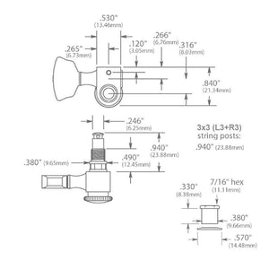 NEW Sperzel EZ-MOUNT LOCKING TUNERS L3+R3 Trim-Lock Keys 3x3 - GOLD PLATED