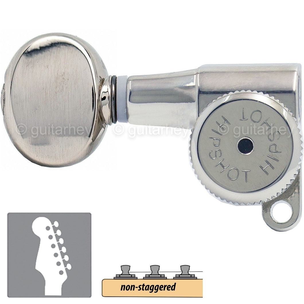 NEW Hipshot 6-in-Line LEFT-HANDED Mini Locking Non-Staggered OVAL Buttons CHROME