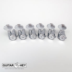 Hipshot 6-in-Line Tuners Schaller Mini Locking M6 Style STAGGERED D08 - CHROME