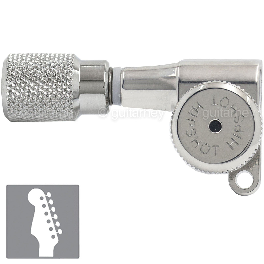 NEW Hipshot 6-in-Line LEFT-HANDED Mini Locking STAGGERED KNURLED Buttons, CHROME