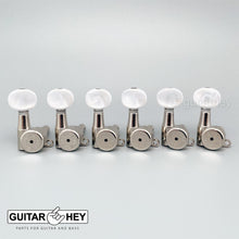Load image into Gallery viewer, NEW Hipshot 6-in-Line LOCKING Tuners STAGGERED Set w/ PEARL Buttons - NICKEL
