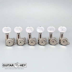 NEW Hipshot 6-in-Line LOCKING Tuners STAGGERED Set w/ PEARL Buttons - NICKEL