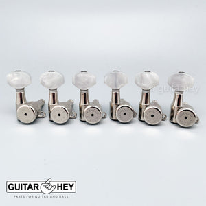 NEW Hipshot 6-in-Line LOCKING Tuners STAGGERED Set w/ HEX-P Buttons - NICKEL